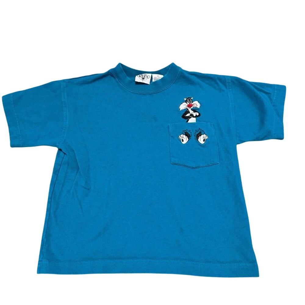 Vintage 90s Acme Kids Looney Tunes Sylvester Pocket T-Shirt XS Blue